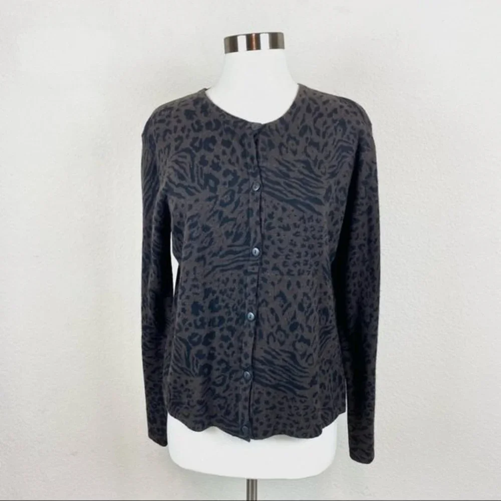 Nina Leonard Jungle Print Cardigan Sweater